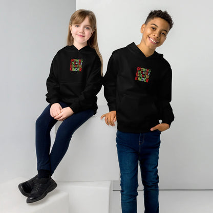 Growing Stronger Brighter Kinder | Kids Embroidered Fleece Hoodie - AwRans Clothing