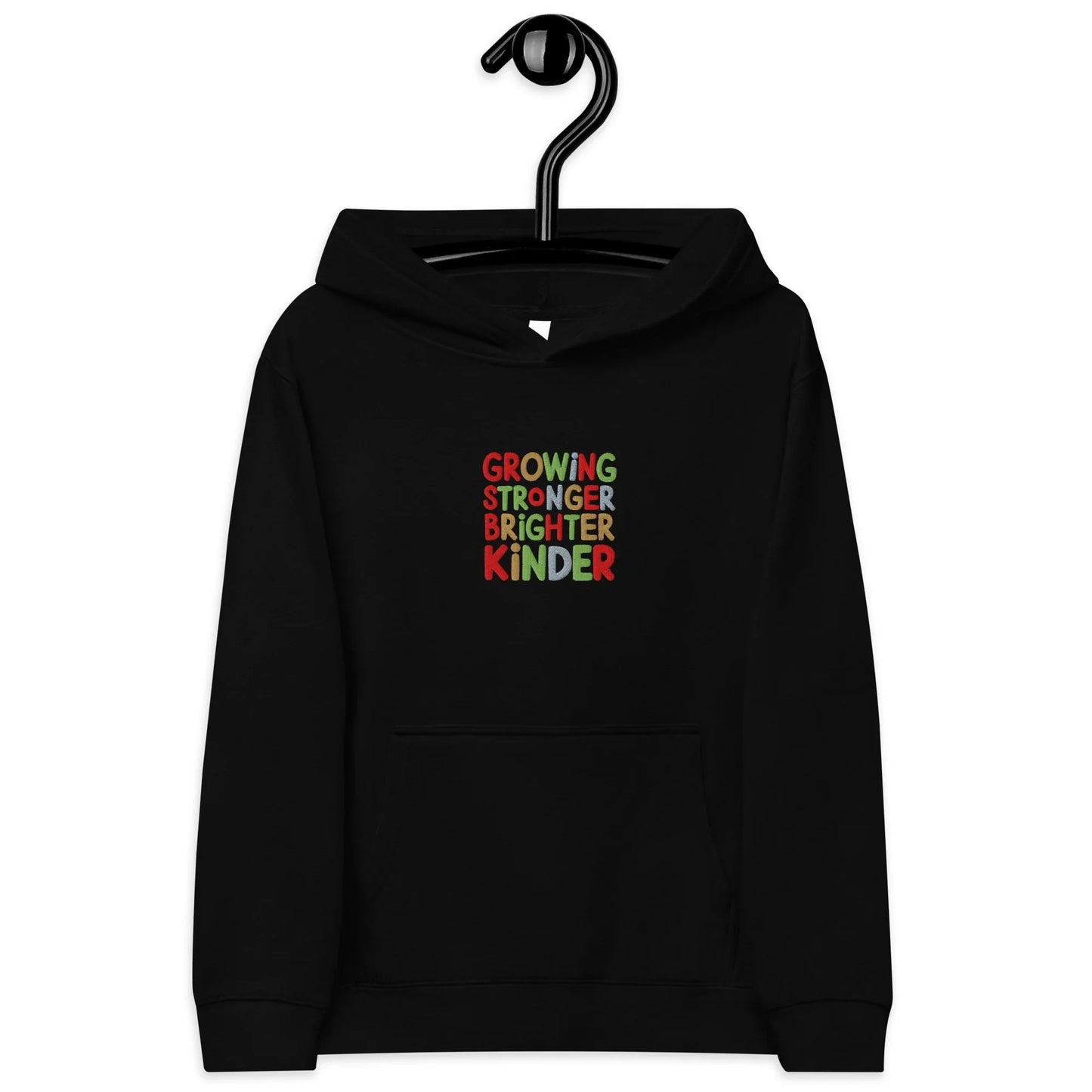 Growing Stronger Brighter Kinder | Kids Embroidered Fleece Hoodie - AwRans Clothing