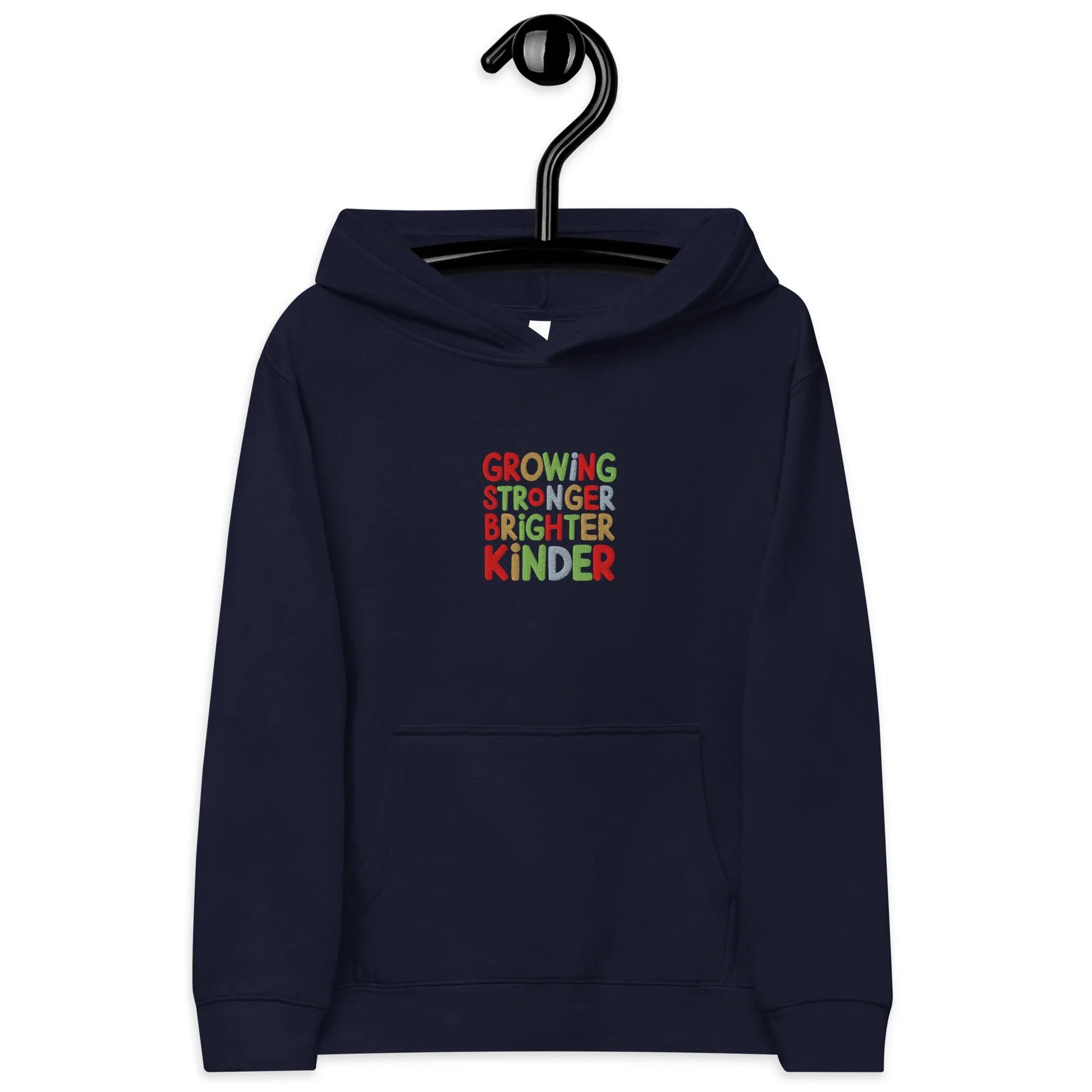 Growing Stronger Brighter Kinder | Kids Embroidered Fleece Hoodie - AwRans Clothing