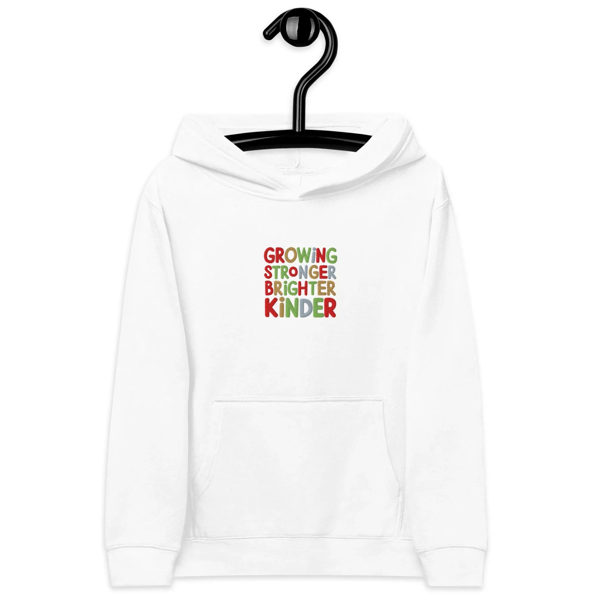Growing Stronger Brighter Kinder | Kids Embroidered Fleece Hoodie - AwRans Clothing