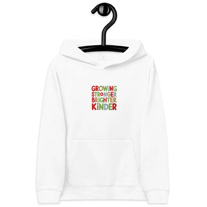 Growing Stronger Brighter Kinder | Kids Embroidered Fleece Hoodie - AwRans Clothing