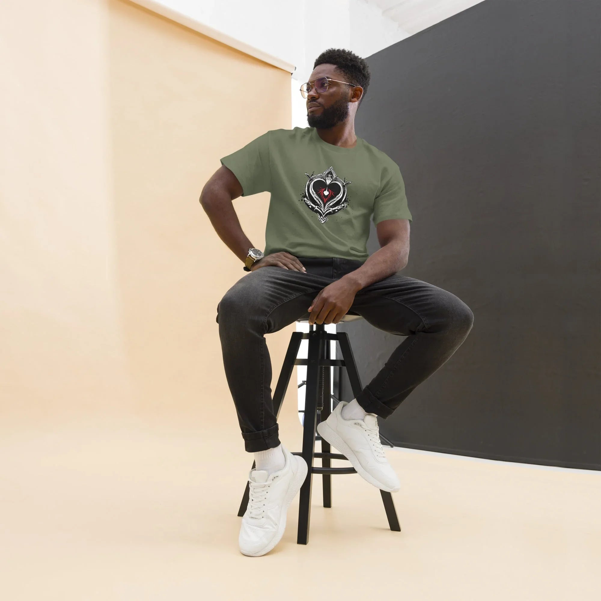 Men's | Black Heart Candle Classic Tee Military Green t-shirt AwRans Clothing mens-classic-tee-military-green-front-65f2ad6d60077