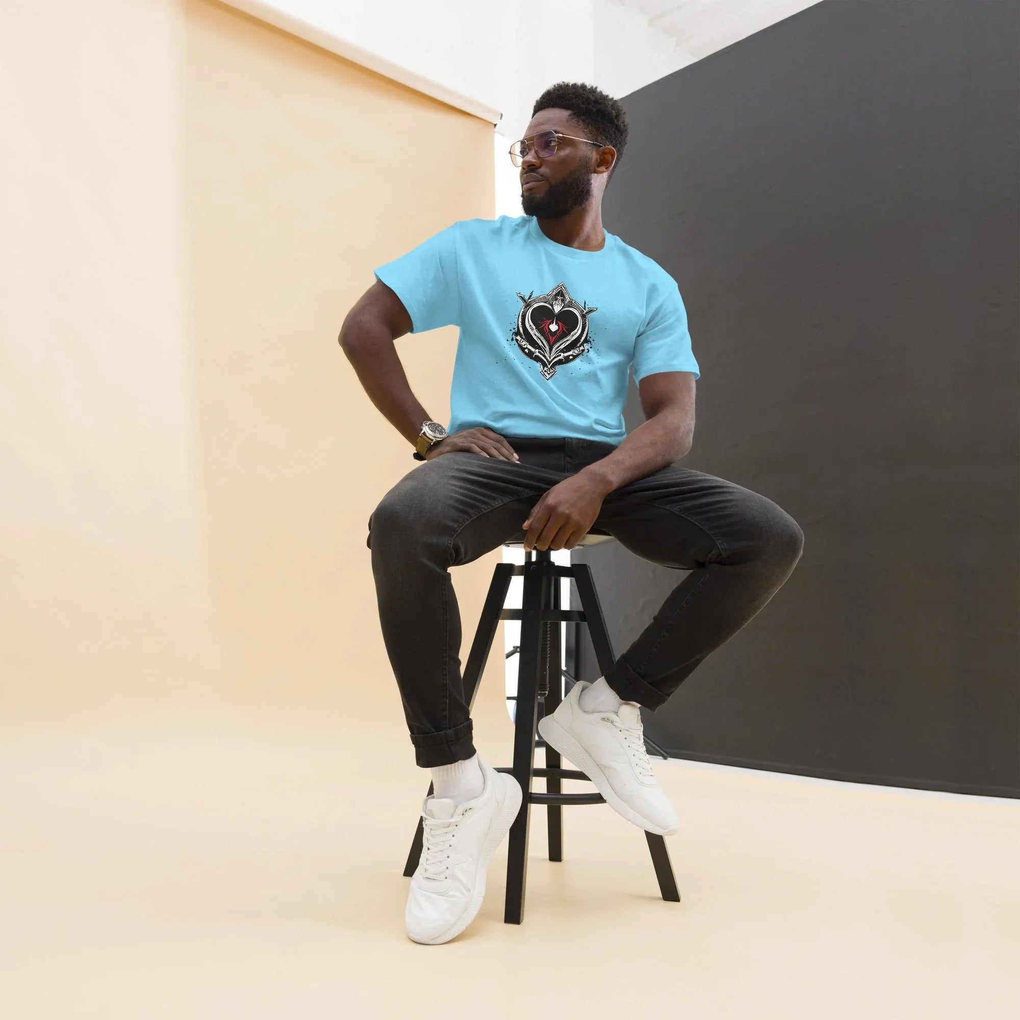 Men's | Black Heart Candle Classic Tee Sky t-shirt AwRans Clothing mens-classic-tee-sky-front-65f2ad6d958de