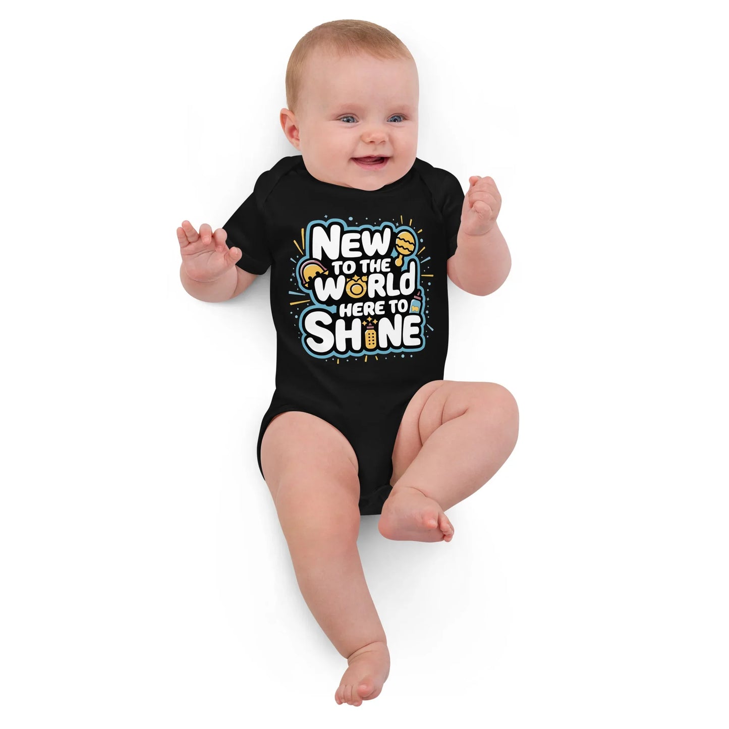 New To The World Here To Shine | Organic Cotton Baby Bodysuit - AwRans Clothing