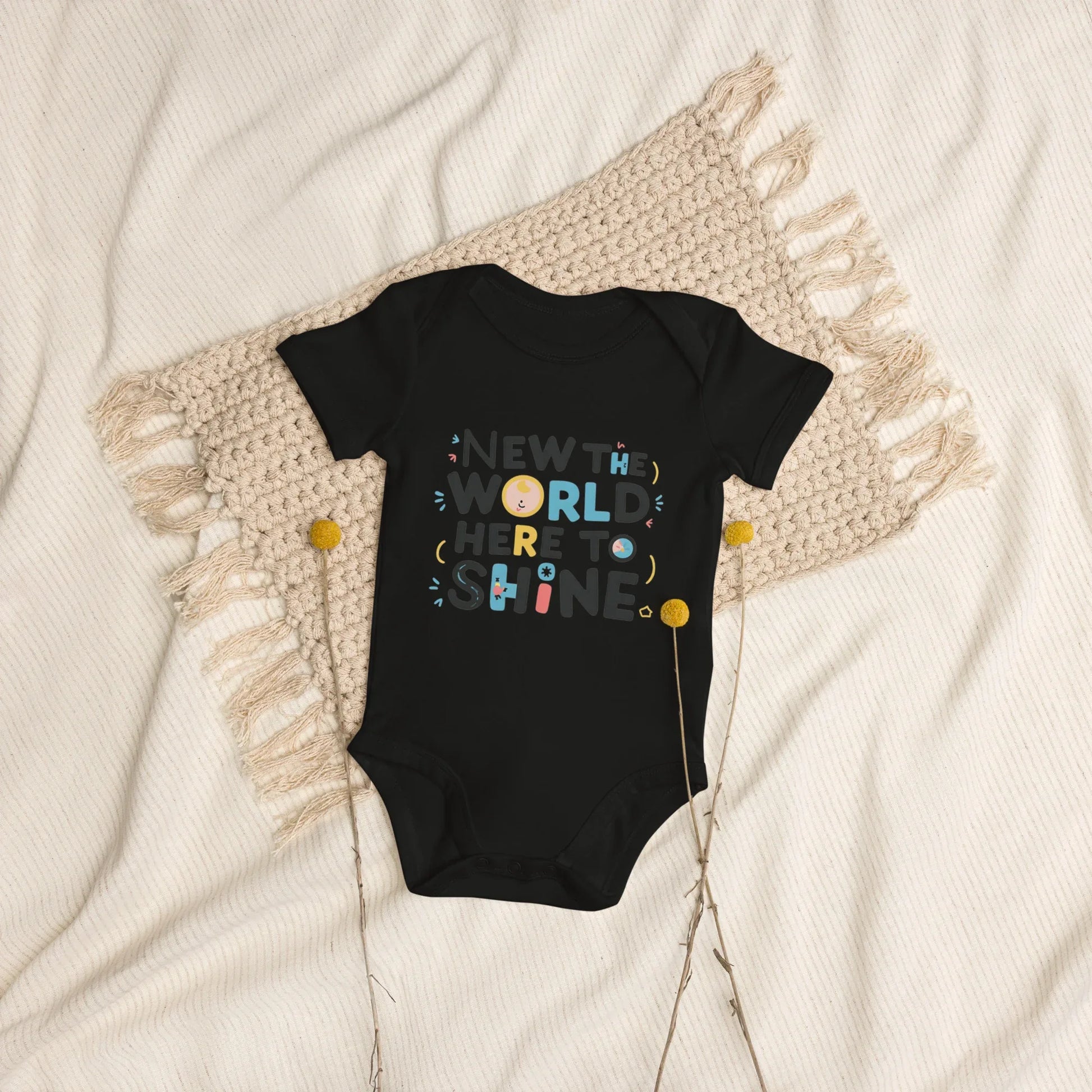 New To The World Here To Shine | Organic Cotton Baby Bodysuit - AwRans Clothing