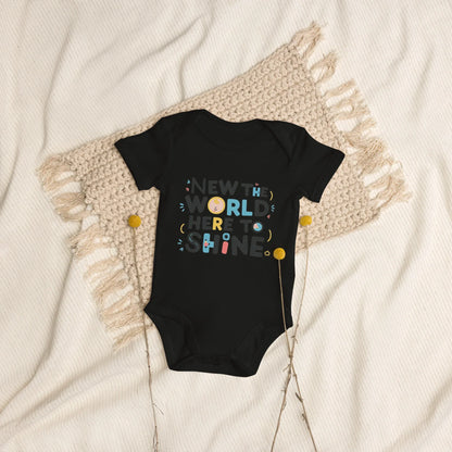 New To The World Here To Shine | Organic Cotton Baby Bodysuit - AwRans Clothing