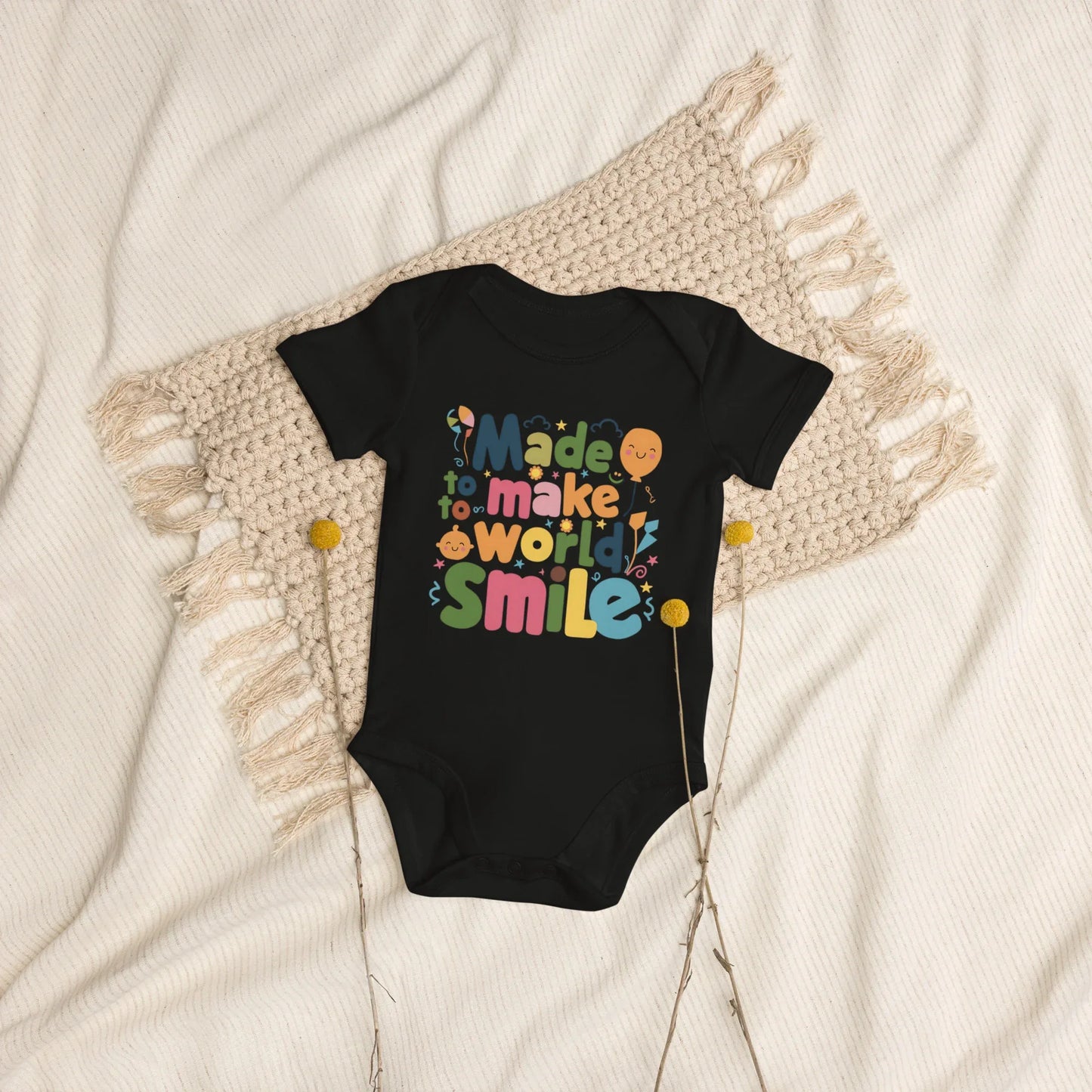 Made To Make World Smile | Organic Cotton Baby Bodysuit - AwRans Clothing