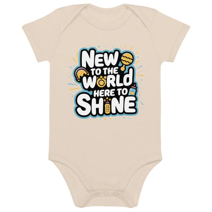 New To The World Here To Shine | Organic Cotton Baby Bodysuit - AwRans Clothing