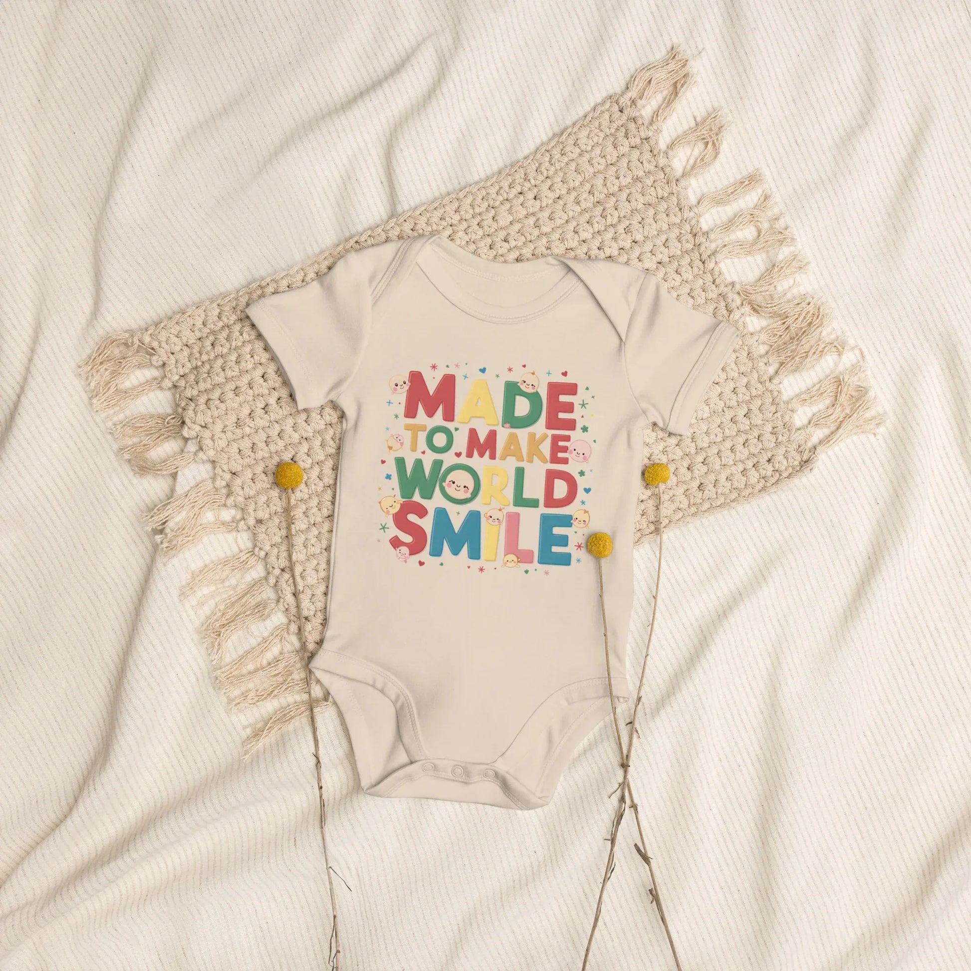 Made To Make World Smile | Organic Cotton Baby Bodysuit - AwRans Clothing