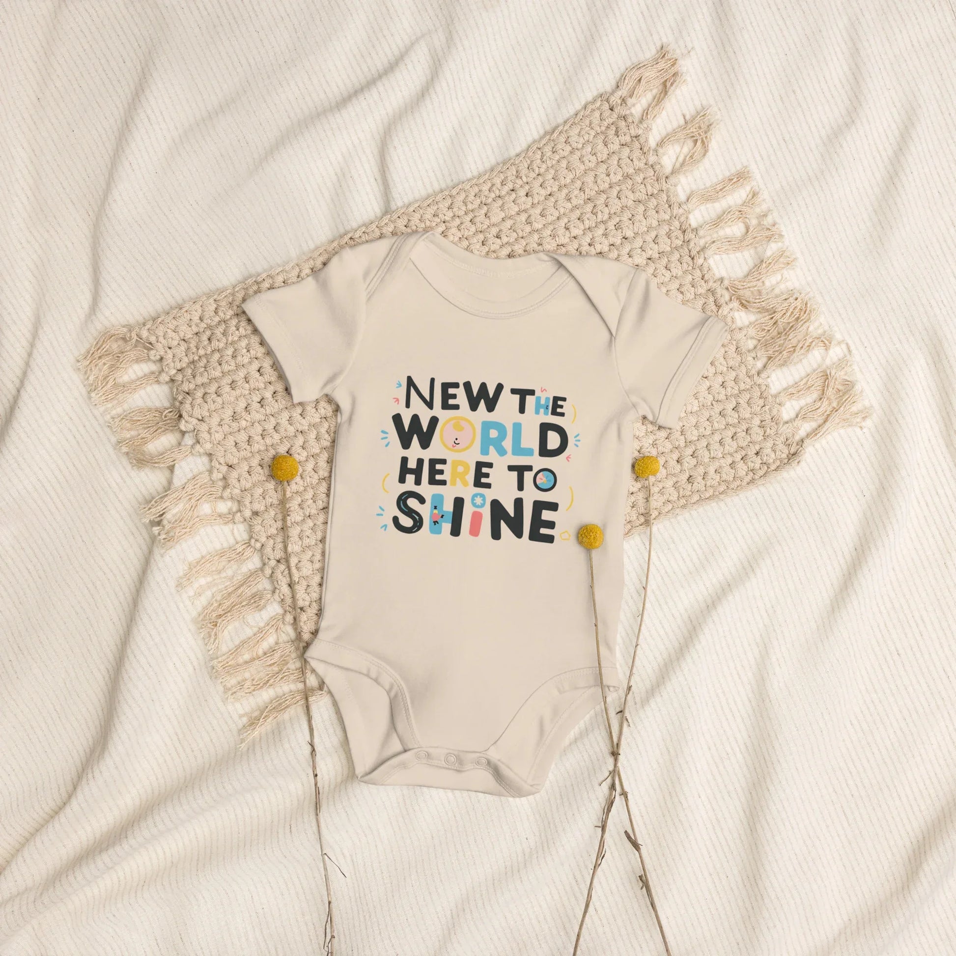 New To The World Here To Shine | Organic Cotton Baby Bodysuit - AwRans Clothing