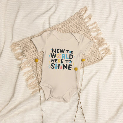 New To The World Here To Shine | Organic Cotton Baby Bodysuit - AwRans Clothing