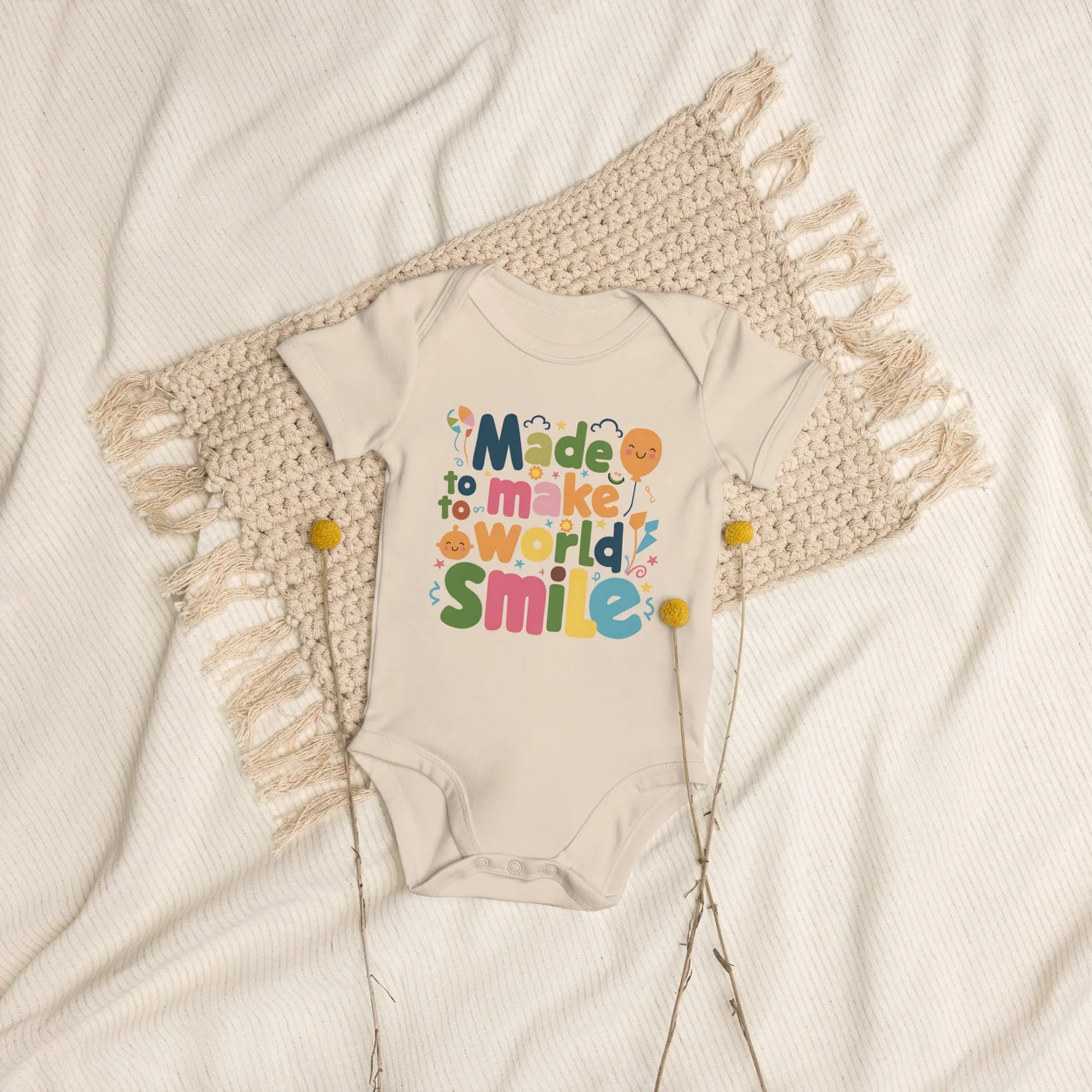 Made To Make World Smile | Organic Cotton Baby Bodysuit - AwRans Clothing