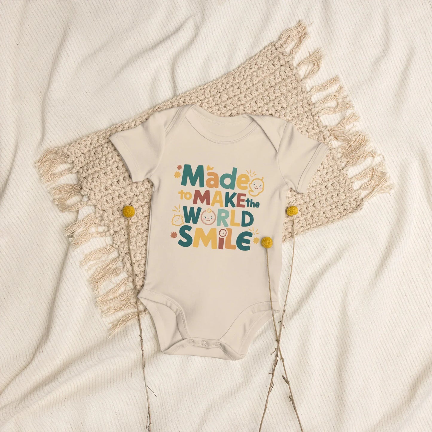 Made To Make World Smile | Organic Cotton Baby Bodysuit - AwRans Clothing
