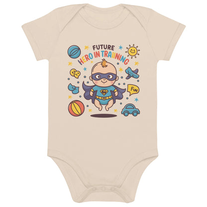 Future Hero In Training | Organic Cotton Baby Bodysuit - AwRans Clothing