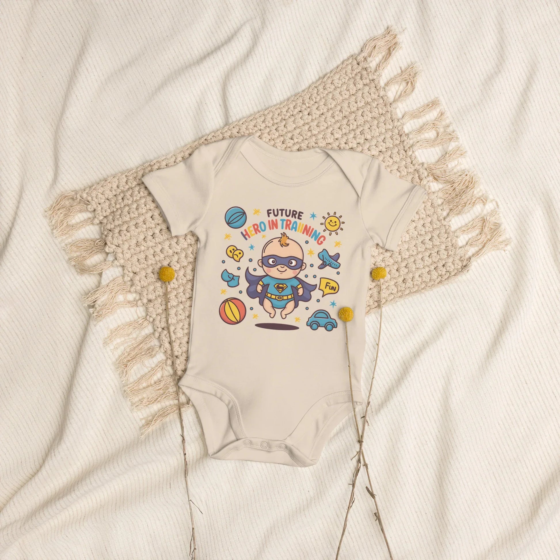Future Hero In Training | Organic Cotton Baby Bodysuit - AwRans Clothing