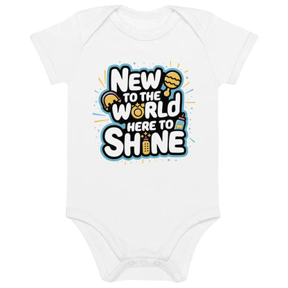 New To The World Here To Shine | Organic Cotton Baby Bodysuit - AwRans Clothing