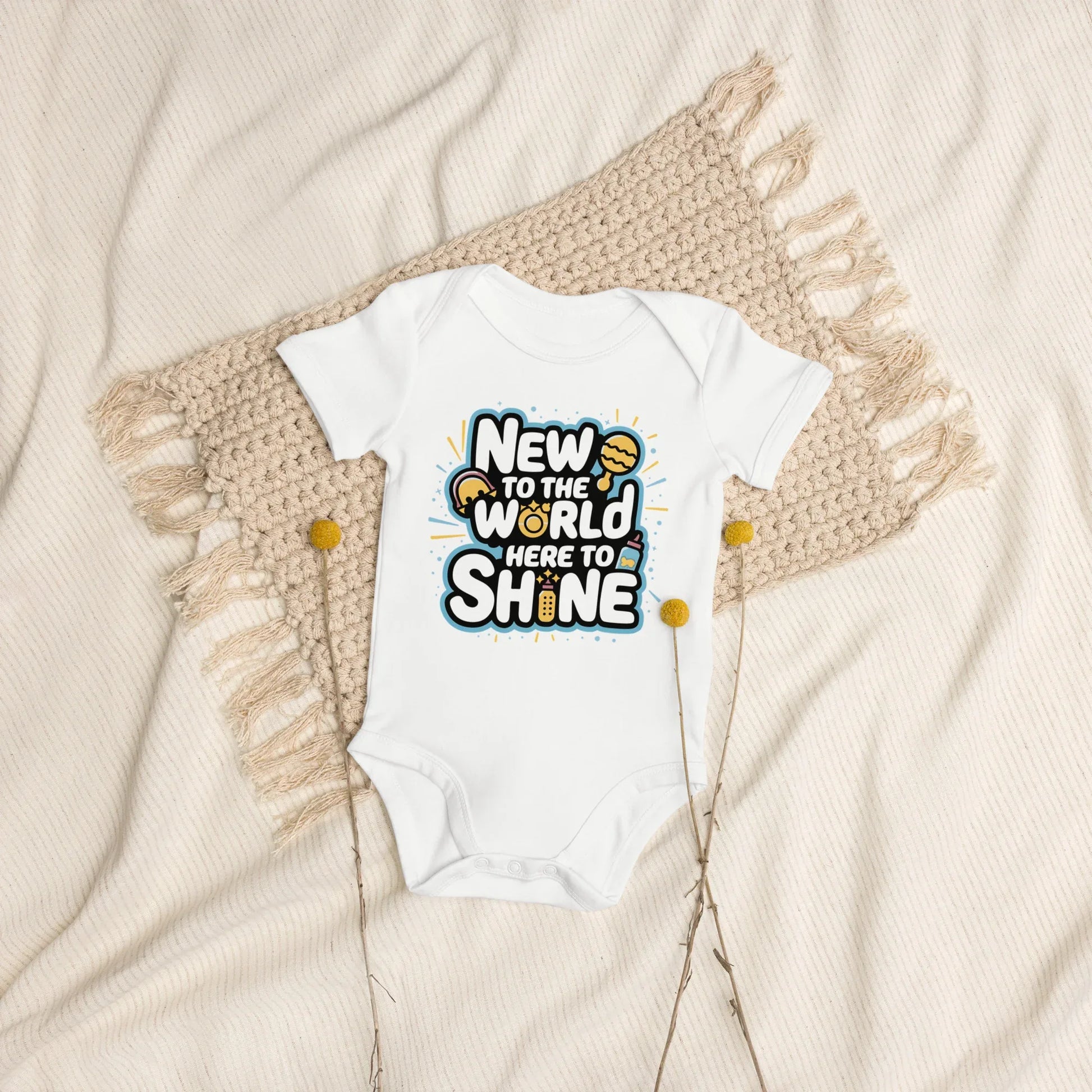 New To The World Here To Shine | Organic Cotton Baby Bodysuit - AwRans Clothing