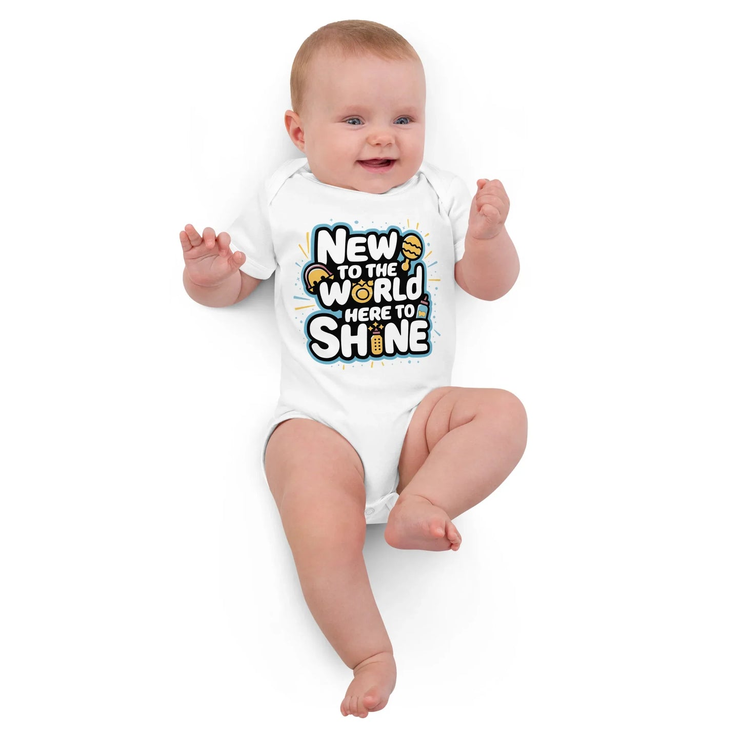 New To The World Here To Shine | Organic Cotton Baby Bodysuit - AwRans Clothing