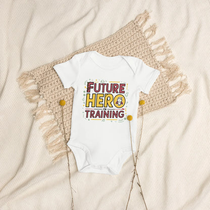 Future Hero In Training | Organic Cotton Baby Bodysuit - AwRans Clothing
