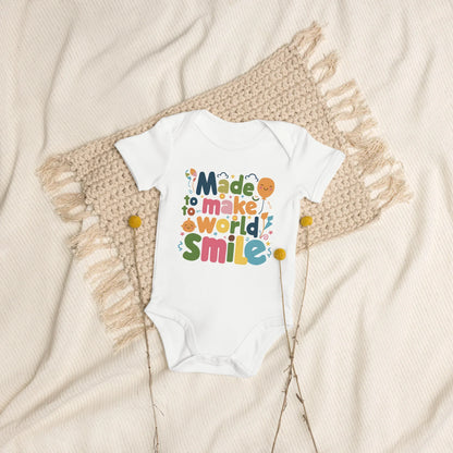 Made To Make World Smile | Organic Cotton Baby Bodysuit - AwRans Clothing