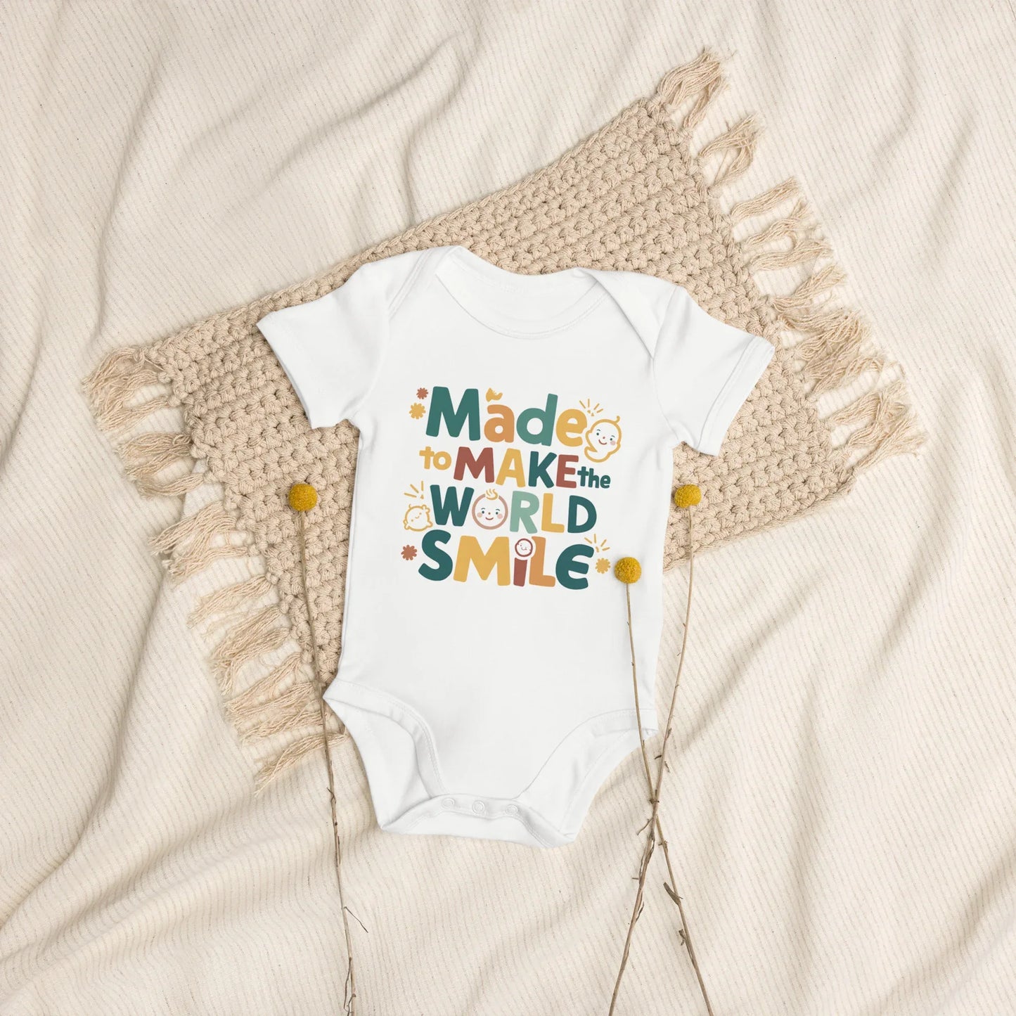 Made To Make World Smile | Organic Cotton Baby Bodysuit - AwRans Clothing
