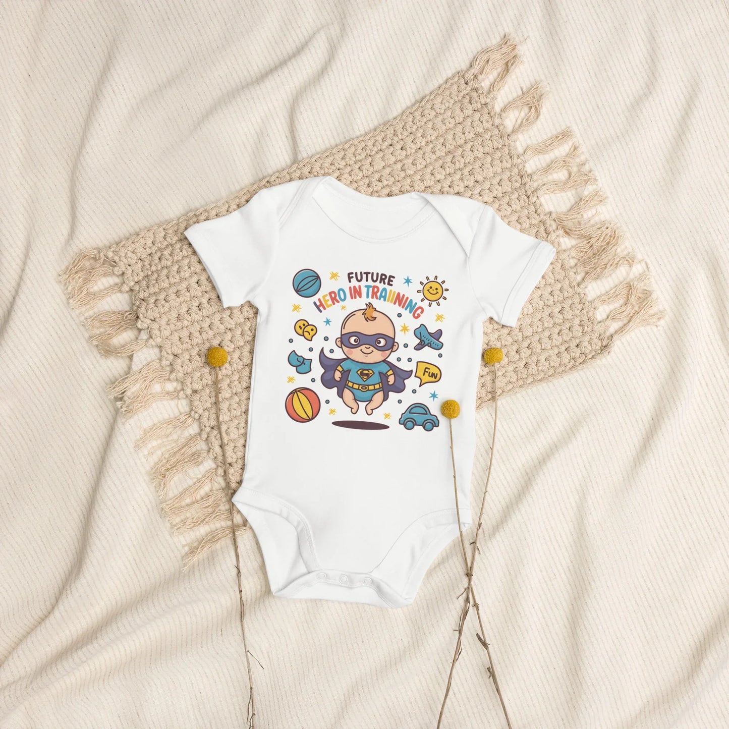 Future Hero In Training | Organic Cotton Baby Bodysuit - AwRans Clothing