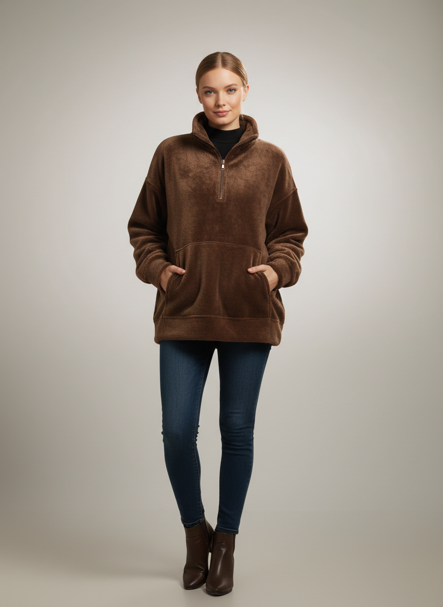 Luxe Cozy Faux Fur Half-Zip Pullover