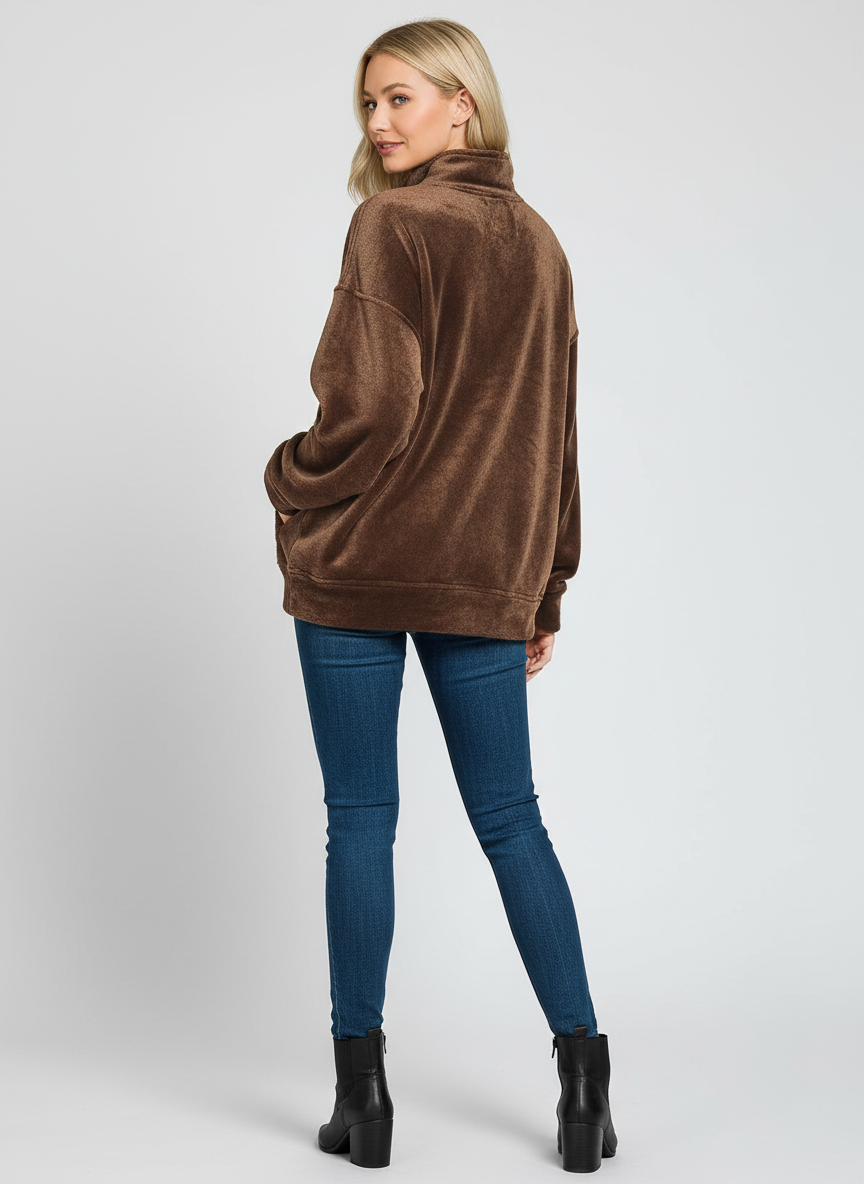Luxe Cozy Faux Fur Half-Zip Pullover