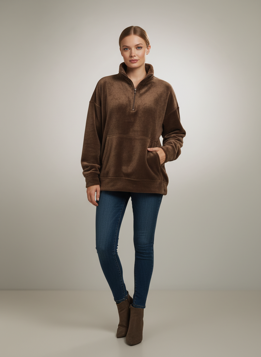 Luxe Cozy Faux Fur Half-Zip Pullover