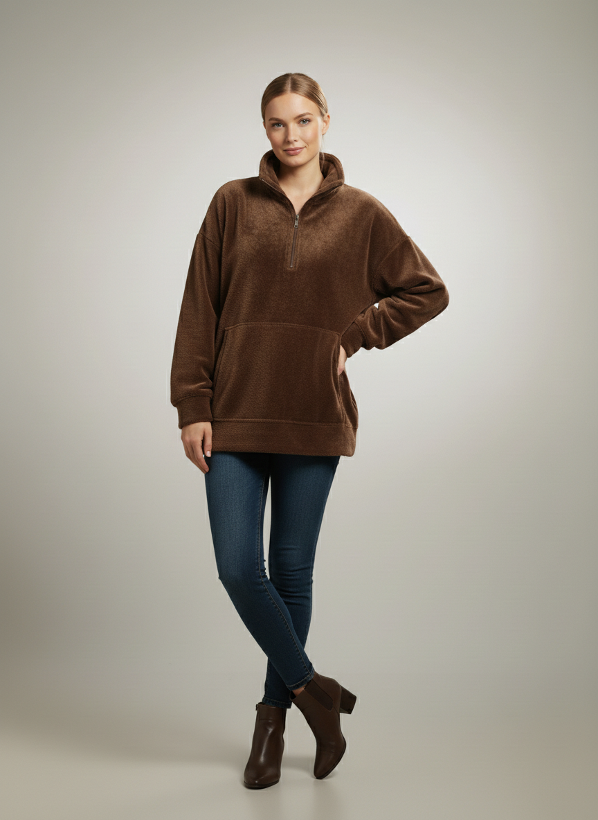Luxe Cozy Faux Fur Half-Zip Pullover