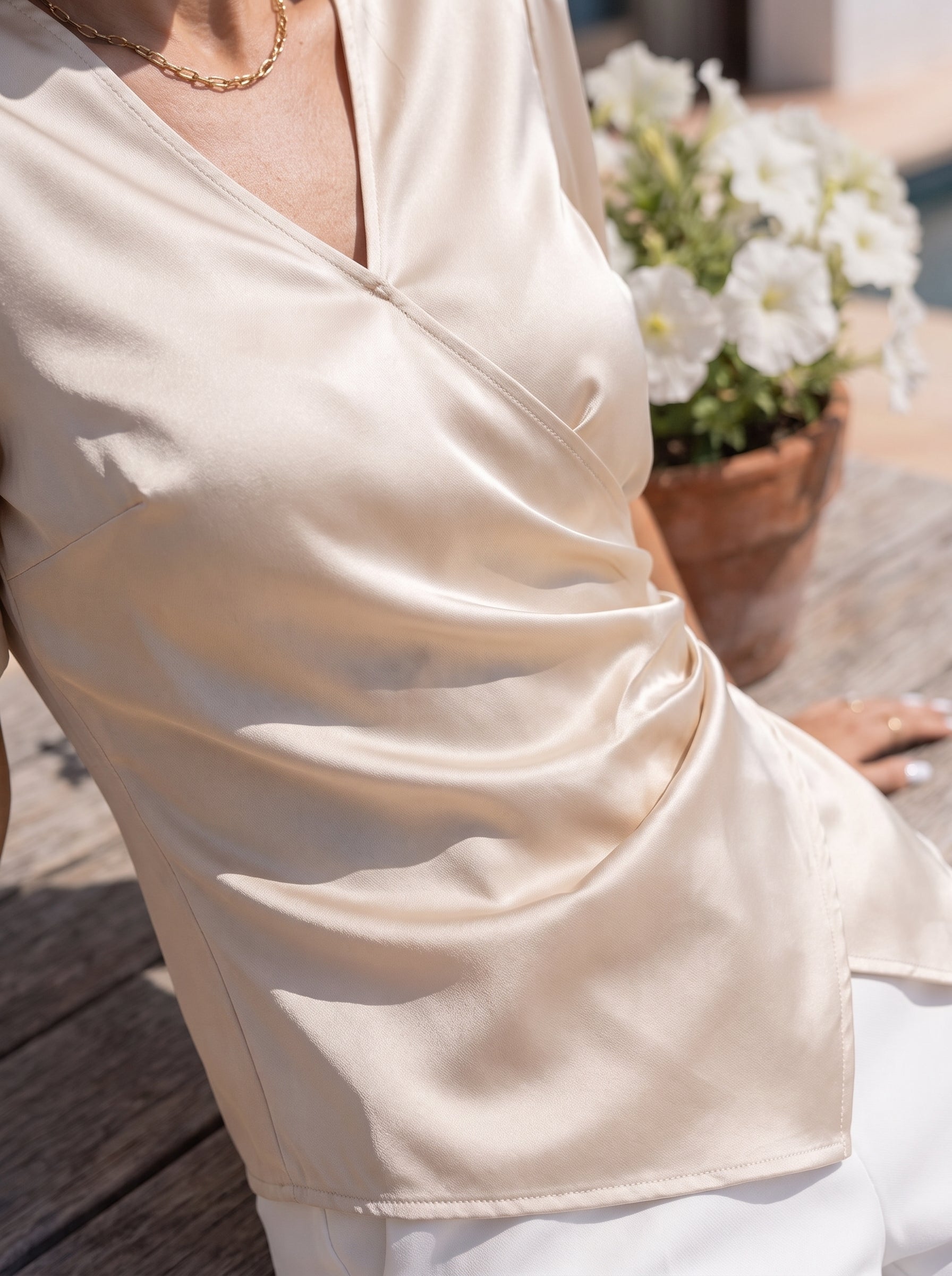 AwRans Premium | Elegant Satin Surplice Ruched Blouse Blouse AwRans Premium p18_10