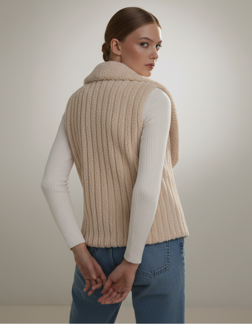 Chic Sherpa Fleece Open-Front Vest Vests AwRans Premium pose-EffersonCozyFleeceOpenFrontVestCoat2_jpg