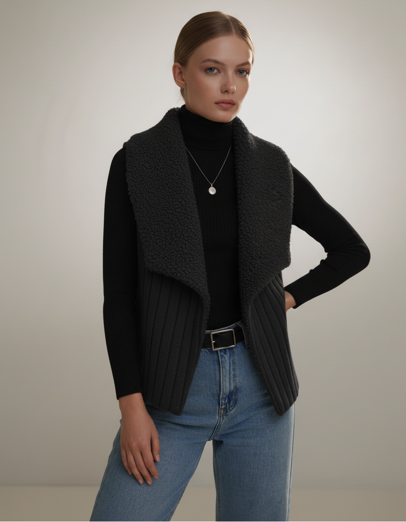 Chic Sherpa Fleece Open-Front Vest