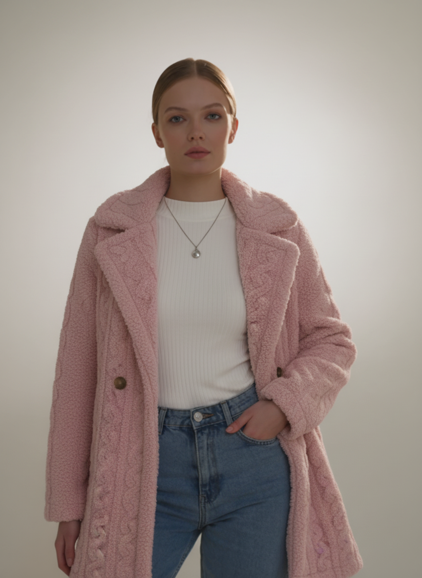 Chic Double-Breasted Teddy Coat
