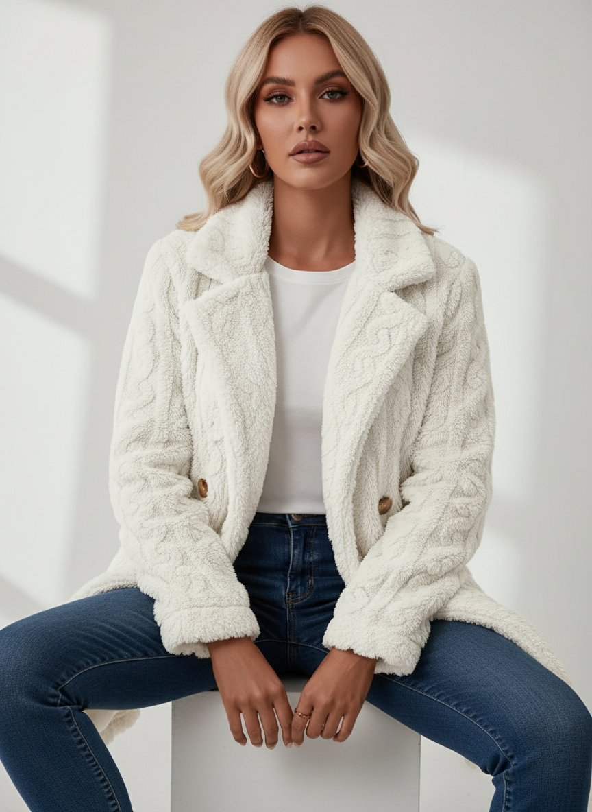 Chic Double-Breasted Teddy Coat Overcoats AwRans Premium pose_2