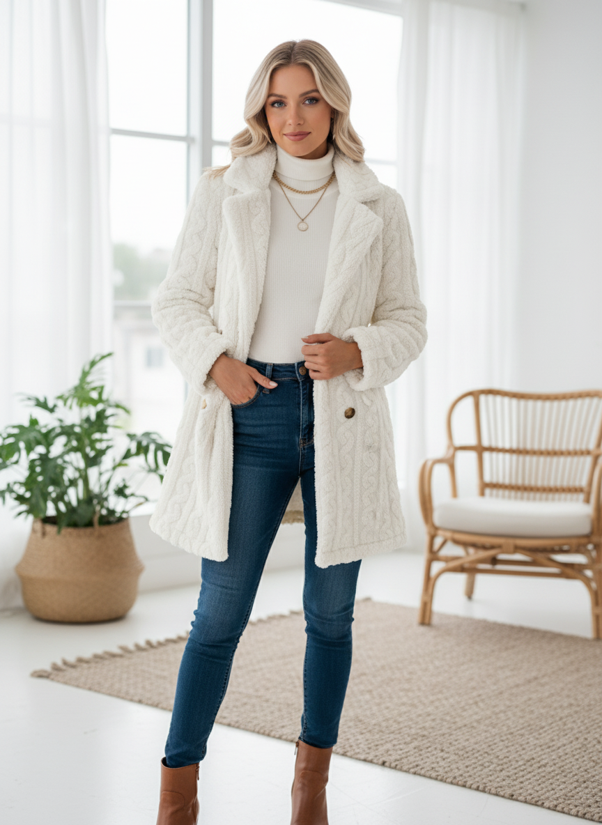 Chic Double-Breasted Teddy Coat Overcoats AwRans Premium pose_2_2