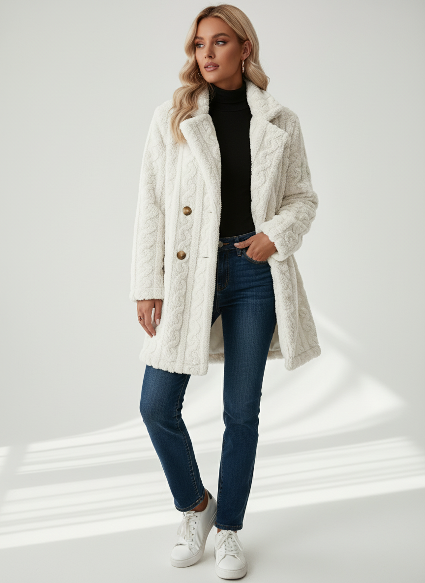 Chic Double-Breasted Teddy Coat Overcoats AwRans Premium pose_3