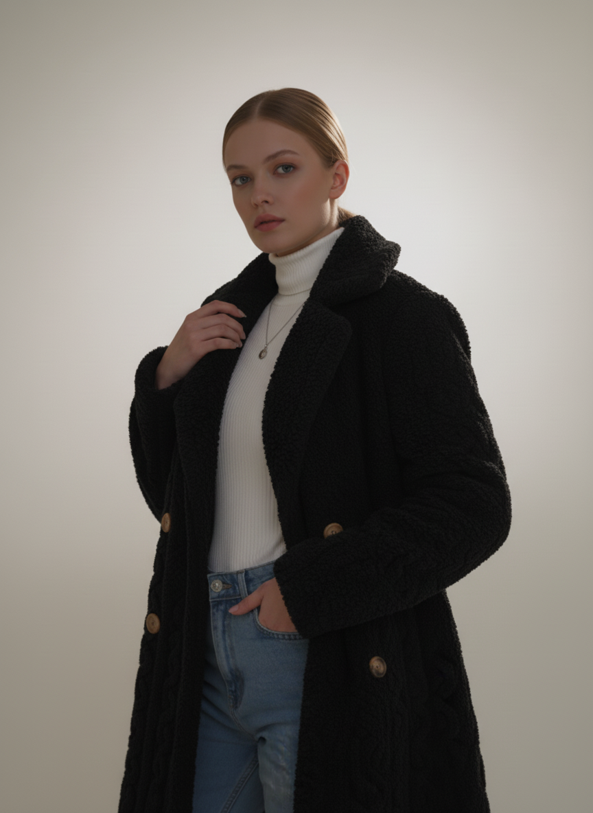 Chic Double-Breasted Teddy Coat