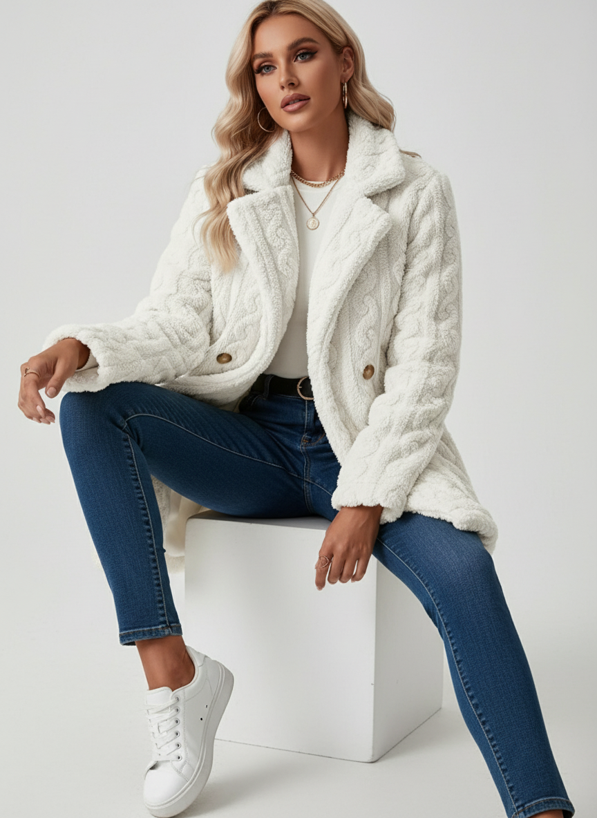 Chic Double-Breasted Teddy Coat Overcoats AwRans Premium pose_4
