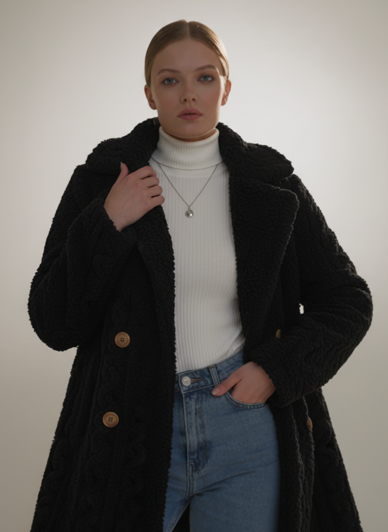 Chic Double-Breasted Teddy Coat