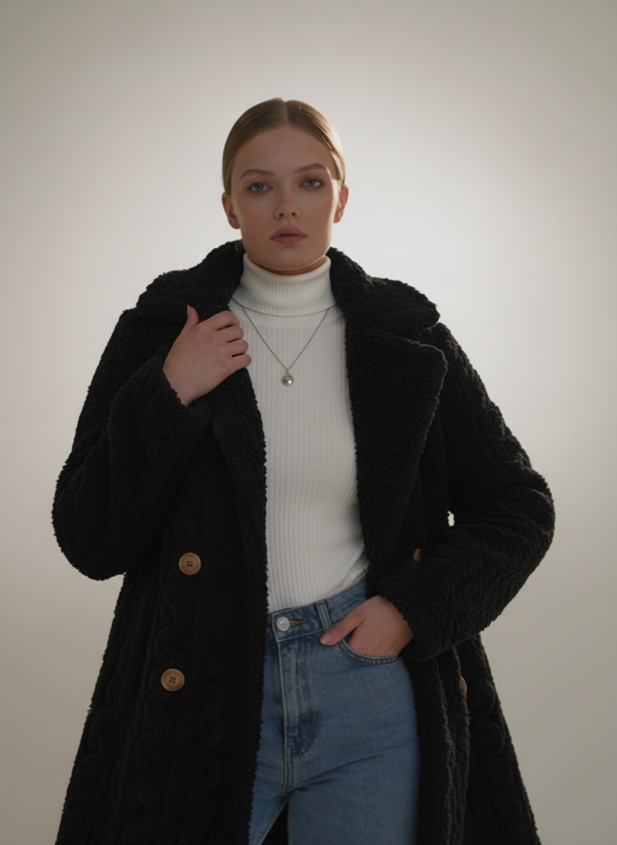 Chic Double-Breasted Teddy Coat