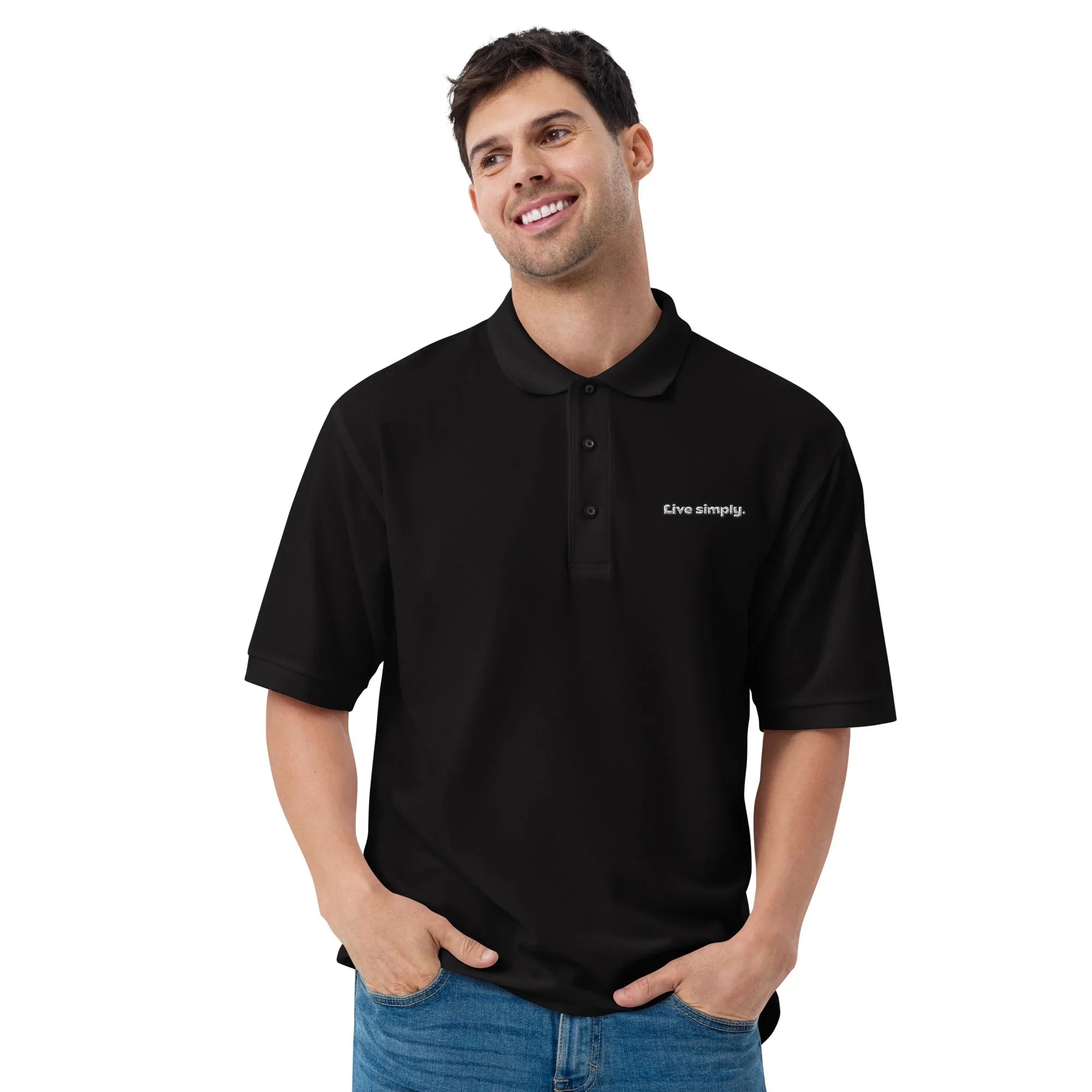 Live Simply - Embroidered Men's Premium Polo Shirt - AwRans Clothing