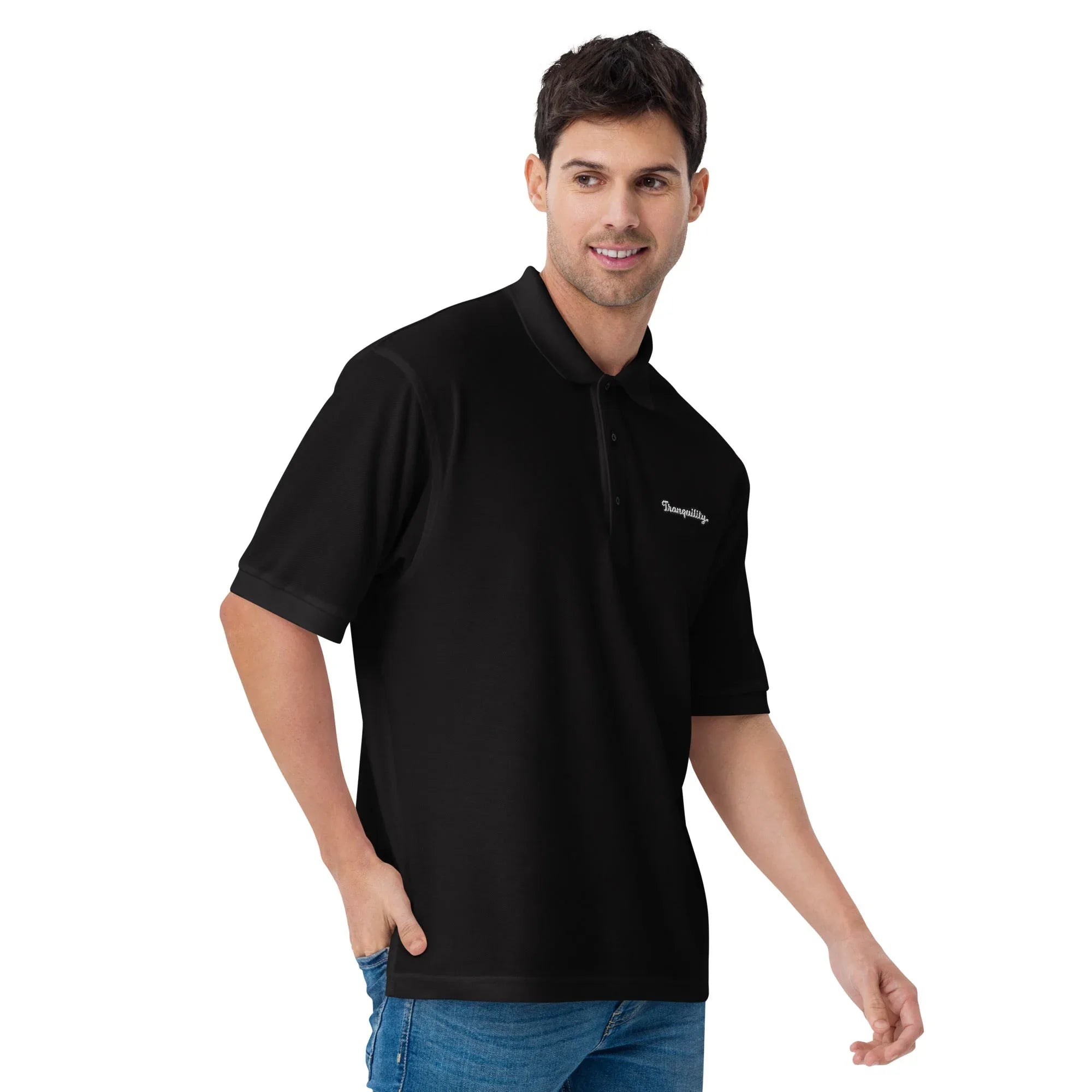 Tranquility - Embroidered Men's Premium Polo Shirt - AwRans Clothing