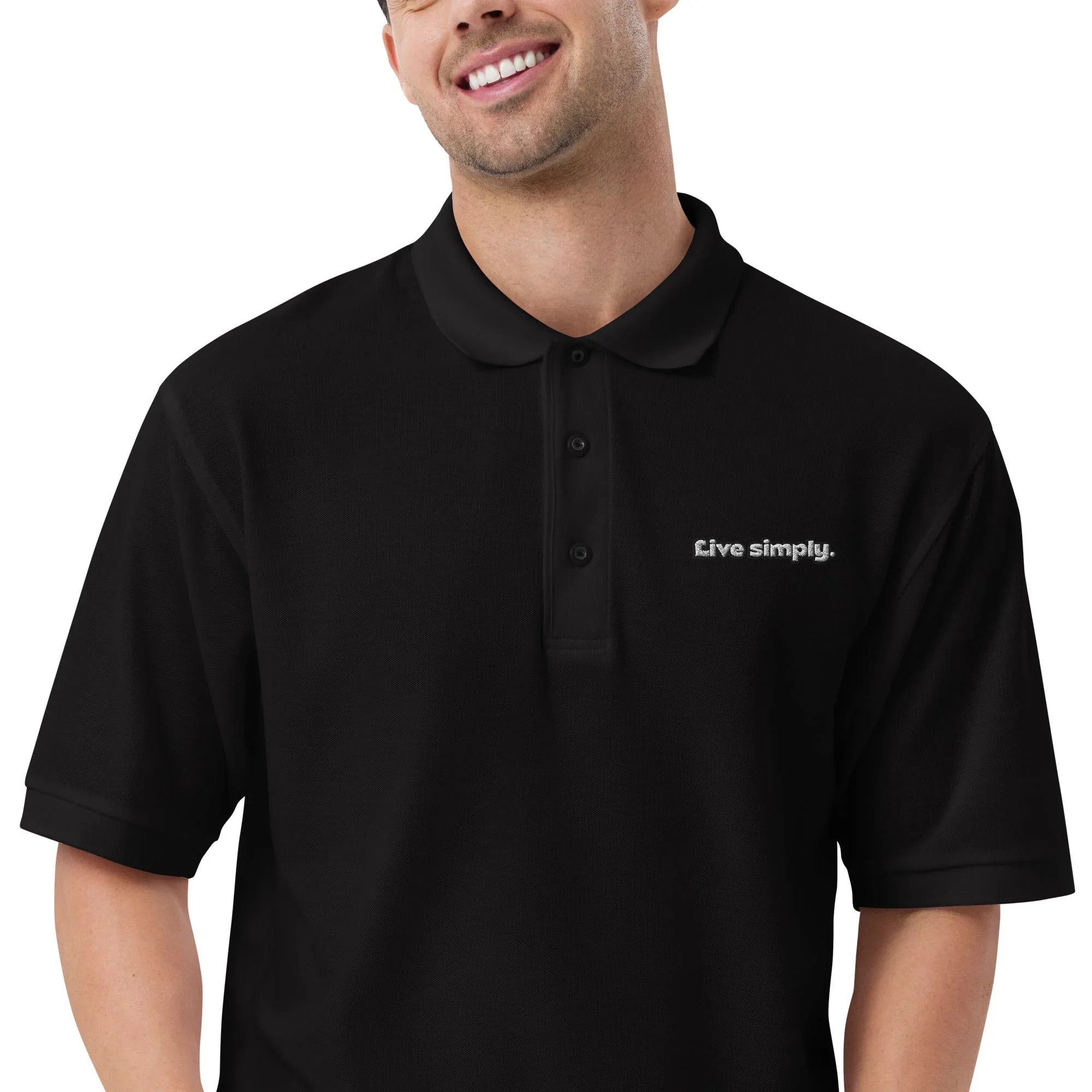 Live Simply - Embroidered Men's Premium Polo Shirt - AwRans Clothing