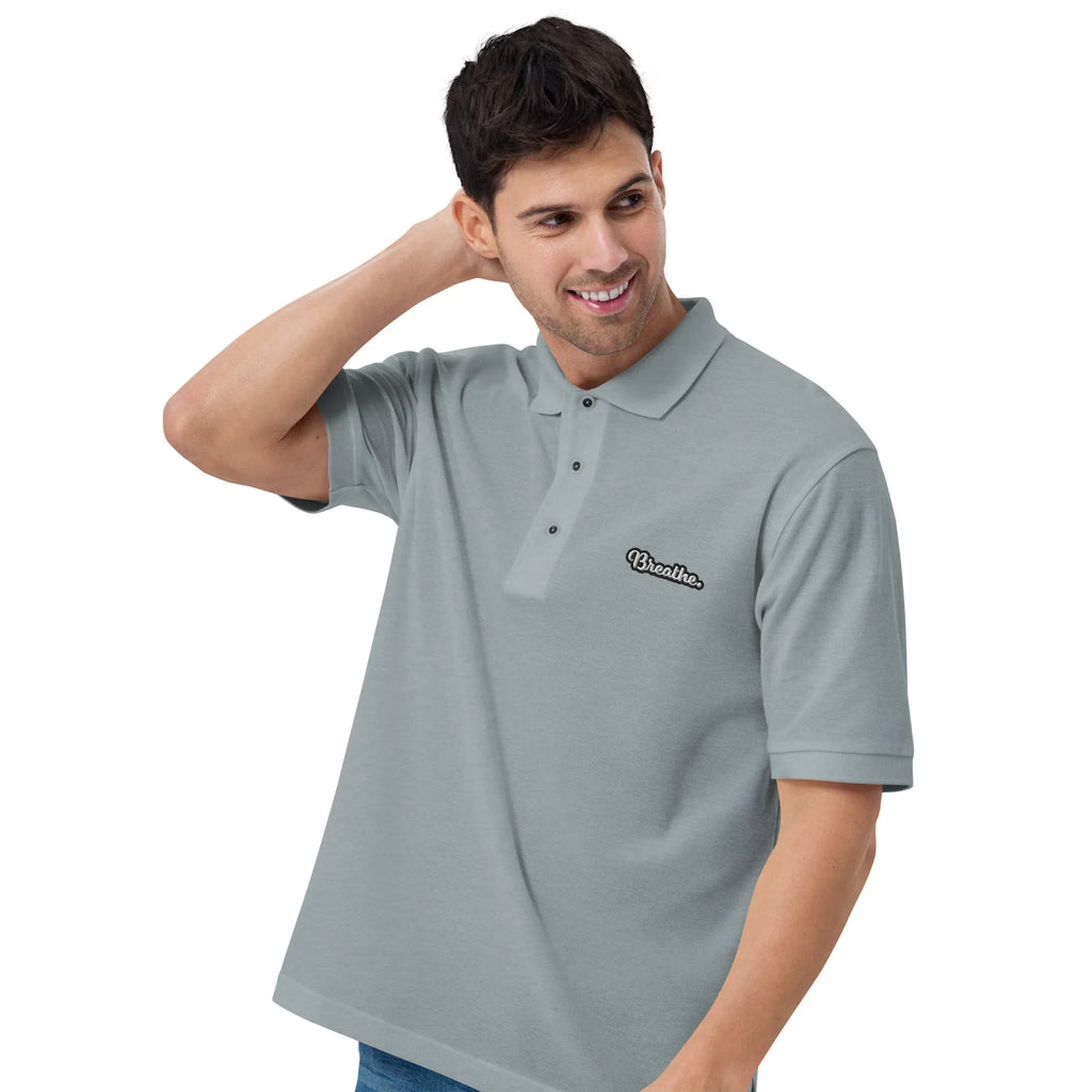 Breathe - Embroidered Men's Premium Polo Shirt t-shirt AwRans Clothing premium-polo-shirt-cool-heather-left-front-666f4f8becf32