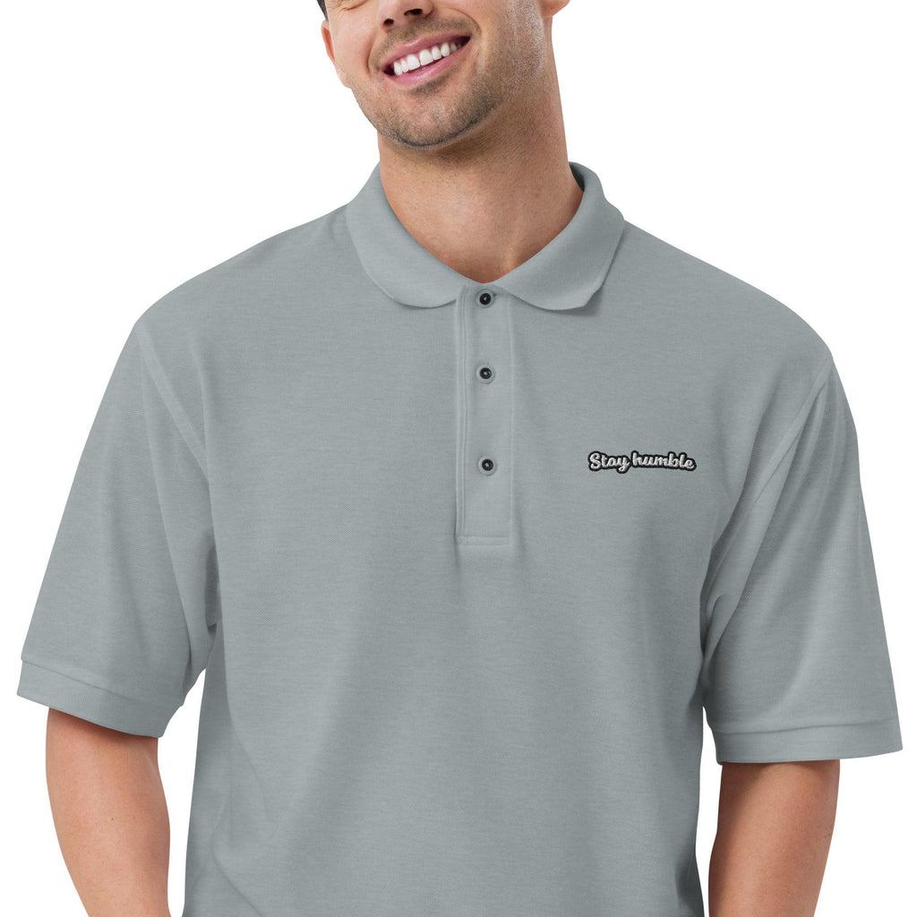 Stay Sumble - Embroidered Men's Premium Polo Shirt t-shirt AwRans Clothing premium-polo-shirt-cool-heather-zoomed-in-666ea4c11e84e