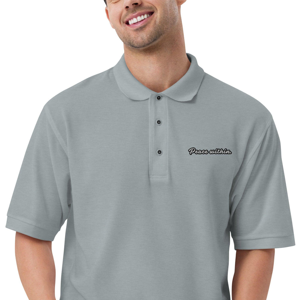 Peace Within - Embroidered Men's Premium Polo Shirt t-shirt AwRans Clothing premium-polo-shirt-cool-heather-zoomed-in-666f4fca092db