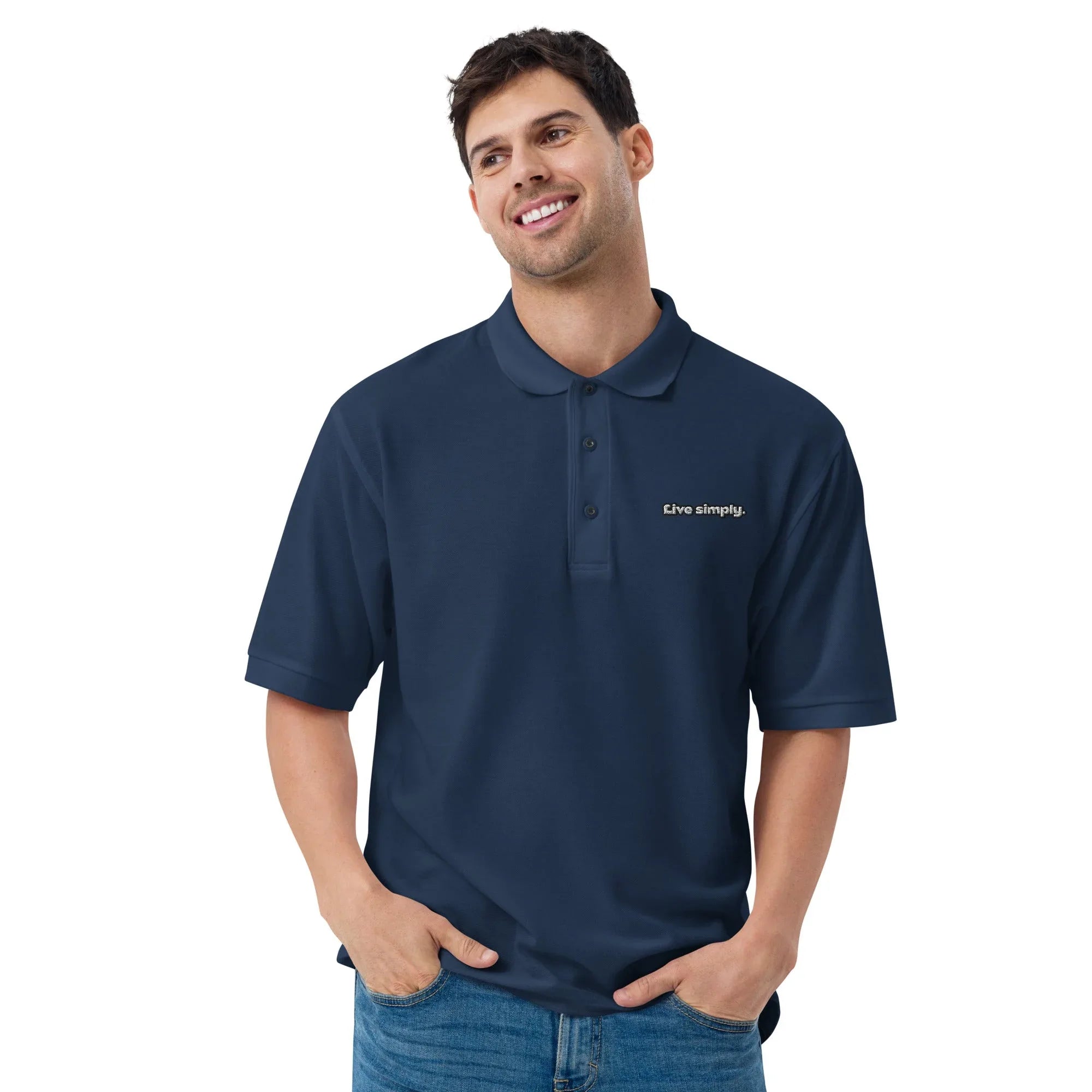 Live Simply - Embroidered Men's Premium Polo Shirt - AwRans Clothing