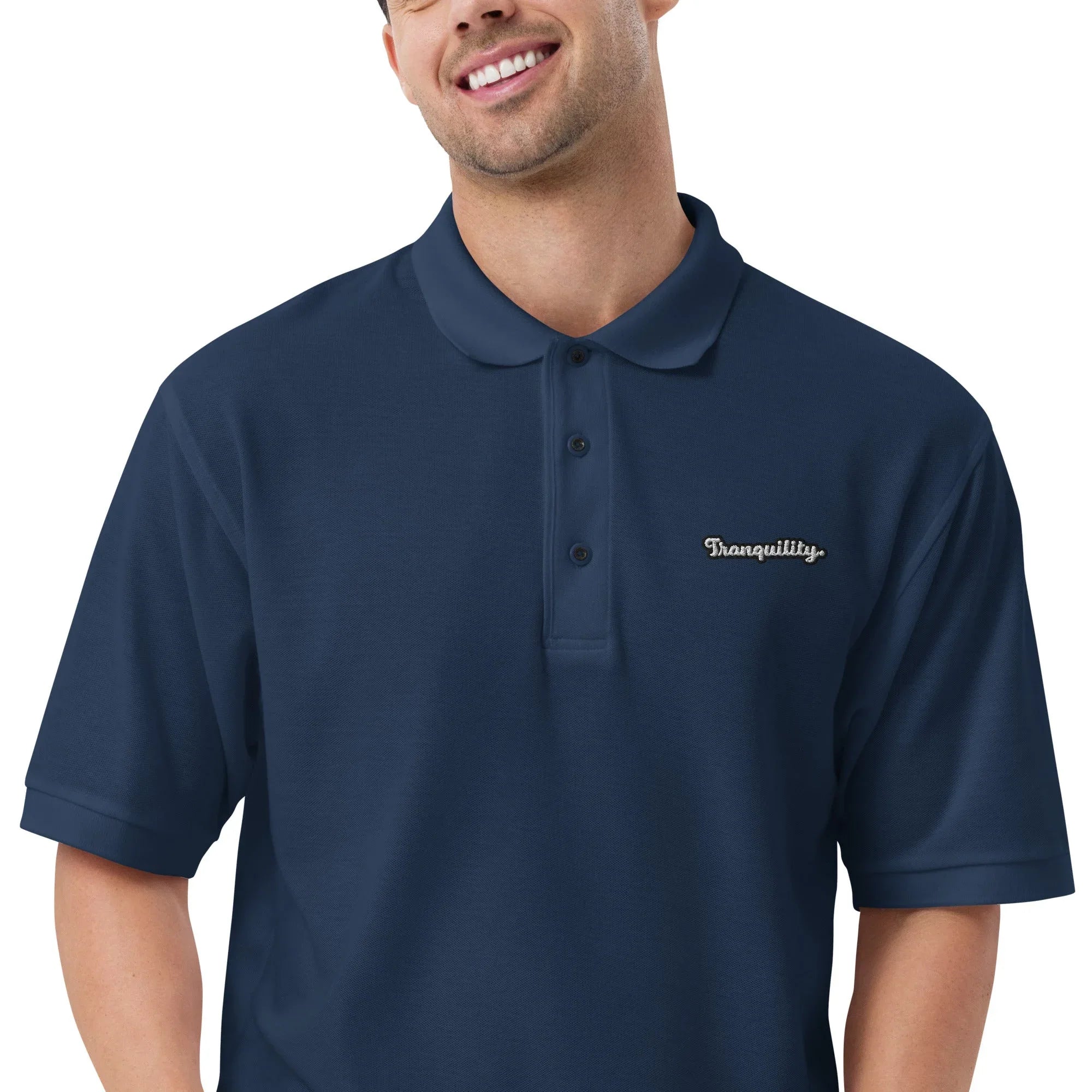 Tranquility - Embroidered Men's Premium Polo Shirt - AwRans Clothing