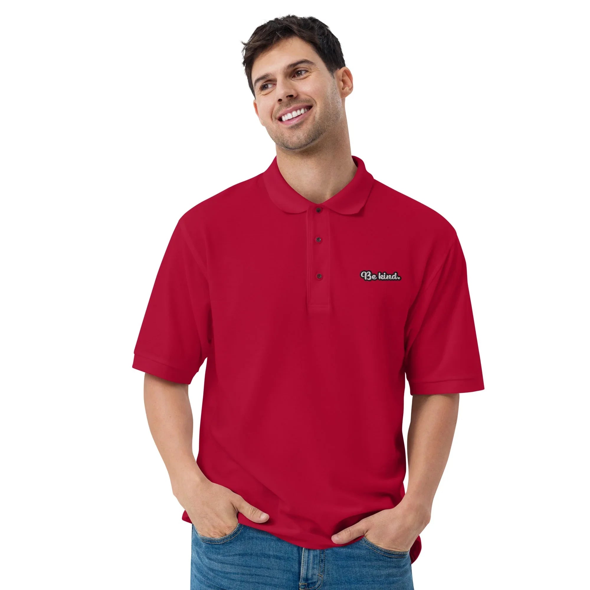 Be Kind - Embroidered Men's Premium Polo Shirt - AwRans Clothing